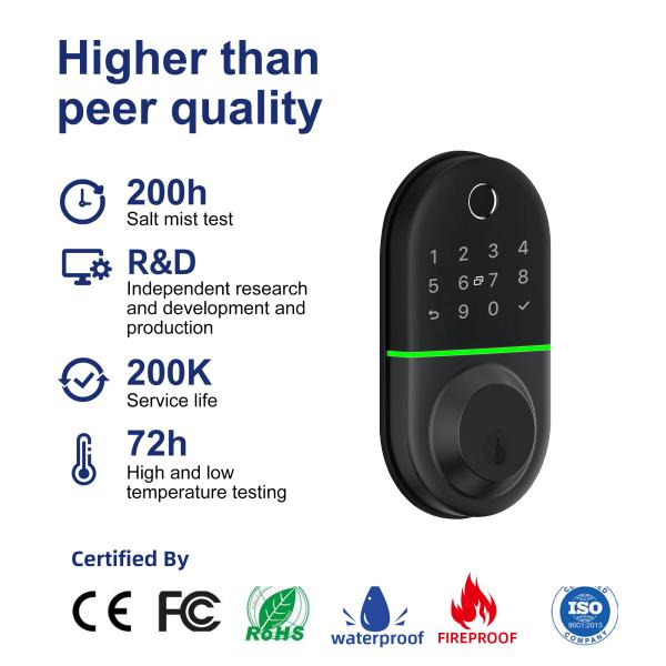 Waterproof Tuya WiFi Fingerprint Smart Door Lock with Grade C Lock Cylinder and 200 Fingerprint Capacity