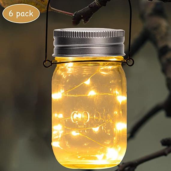 All In One 6 Pack Mason Jar 5.3 Inch LED Solar Hanging Lights