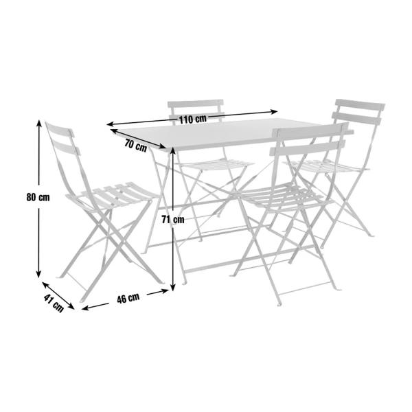 AJUNION 4 Seater Folding Metal Patio Set Steel Garden Set Folding Table and Chair Outdoor Bistro Set