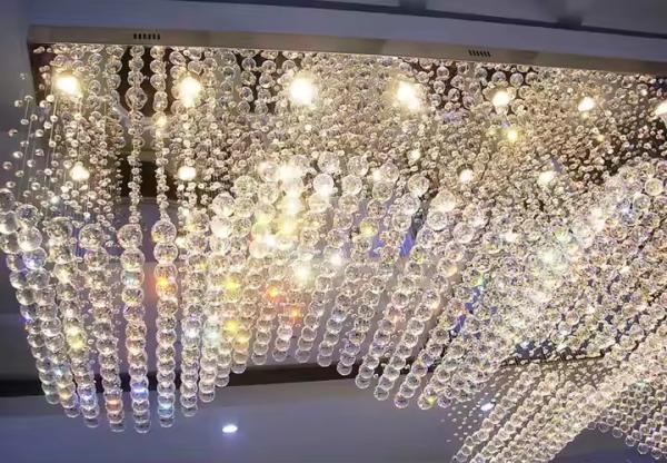 Customized Modern Living Room LED Wave Rectangular String Crystal Lamp Hotel Engineering Crystal Hanging Chandeliers