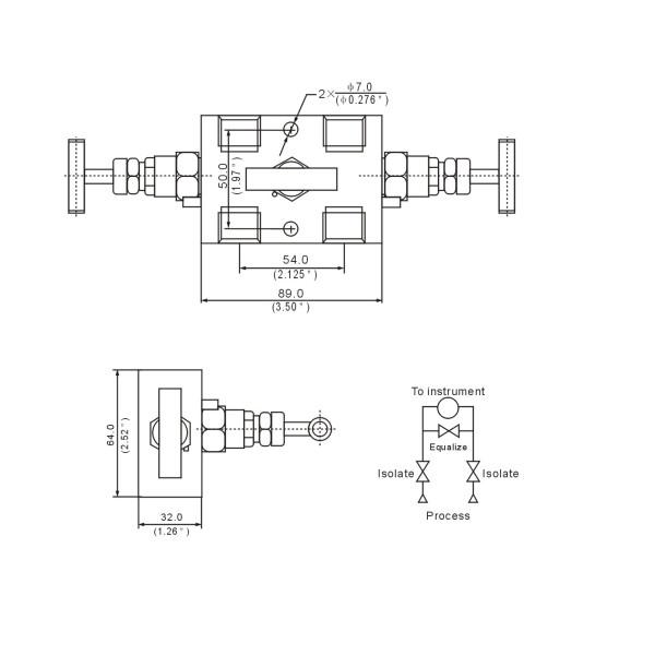 valve diverse d'instrument de BSP 200C de 1/2 » tubulure à trois voies de 6000 livres par pouce carré