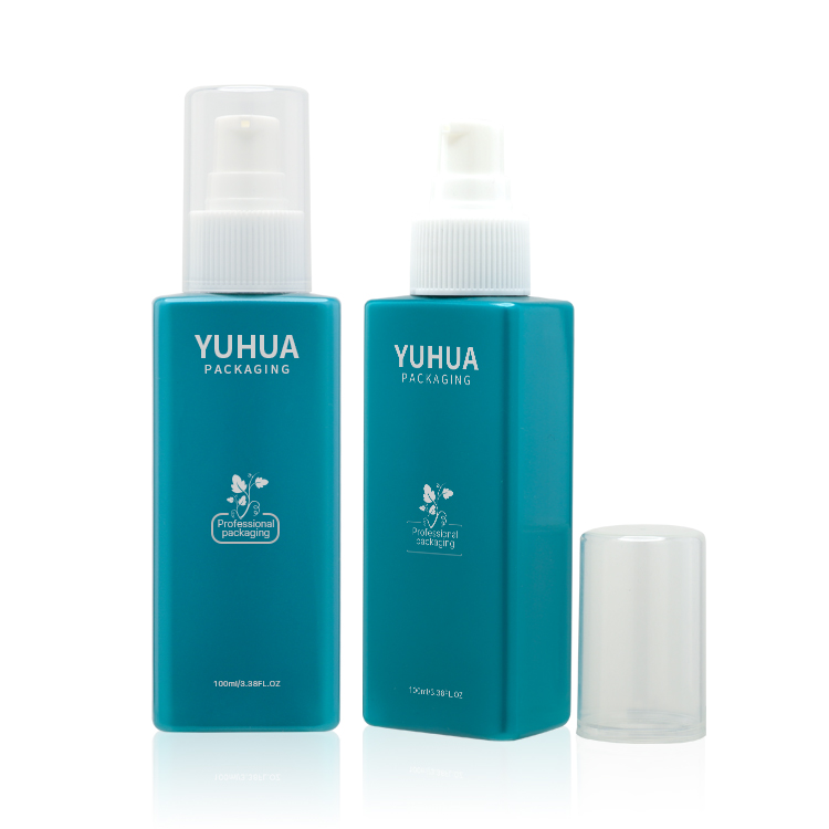 Формы бутылки дизайна 100ml дизайн цвета пластиковой квадратной голубой с белым цветом насоса брызг cistomzed