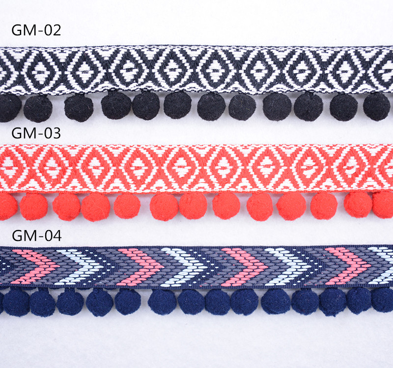 GM01 текстурировало отделку 3.8cm оплетки Pom Pom волн