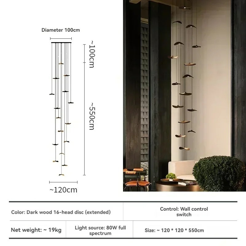 Japanese Wabi-sabi Style Retro Solid Wood Staircase Chandelier(WH-NC-156)