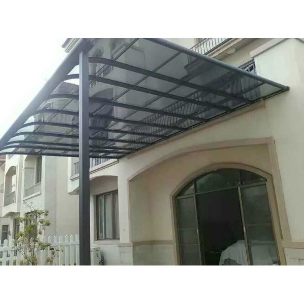Grey Aluminum Frame and Grey Polycarbonate Roofing Awning Engineered with Thermal Expansion Accommodation and Waterproof Sealing System for Outdoor Shelter