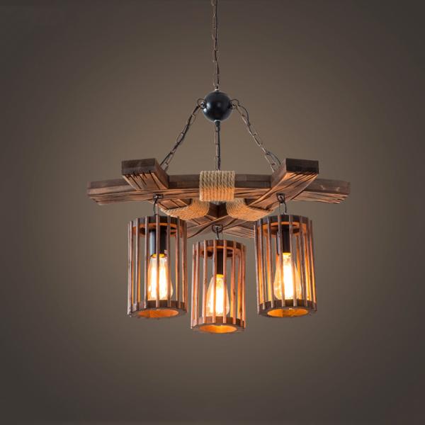 Industrial Wood chandelier Retro Rope Restaurant Barber Clothing Store hotel lobby chandelier(WH-VP-125)