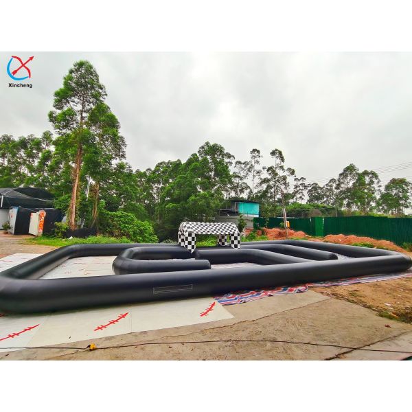 Commercial Inflatable Black Go-Kart Race Track with Checkered Arch for Events