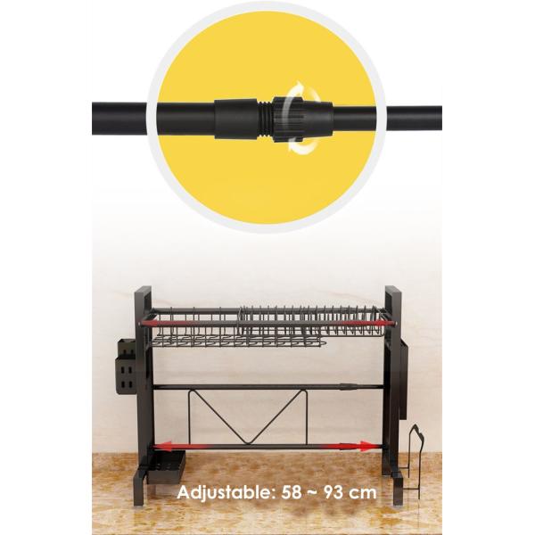 Matt Black Adjustable Over Sink Dish Rack Stainless Steel Material 600x280x560mm Size