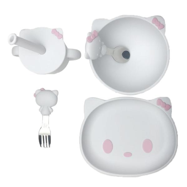 Customized Sizes Cartoon Kitten Shape Baby Silicone Feeding Set Bpa Free