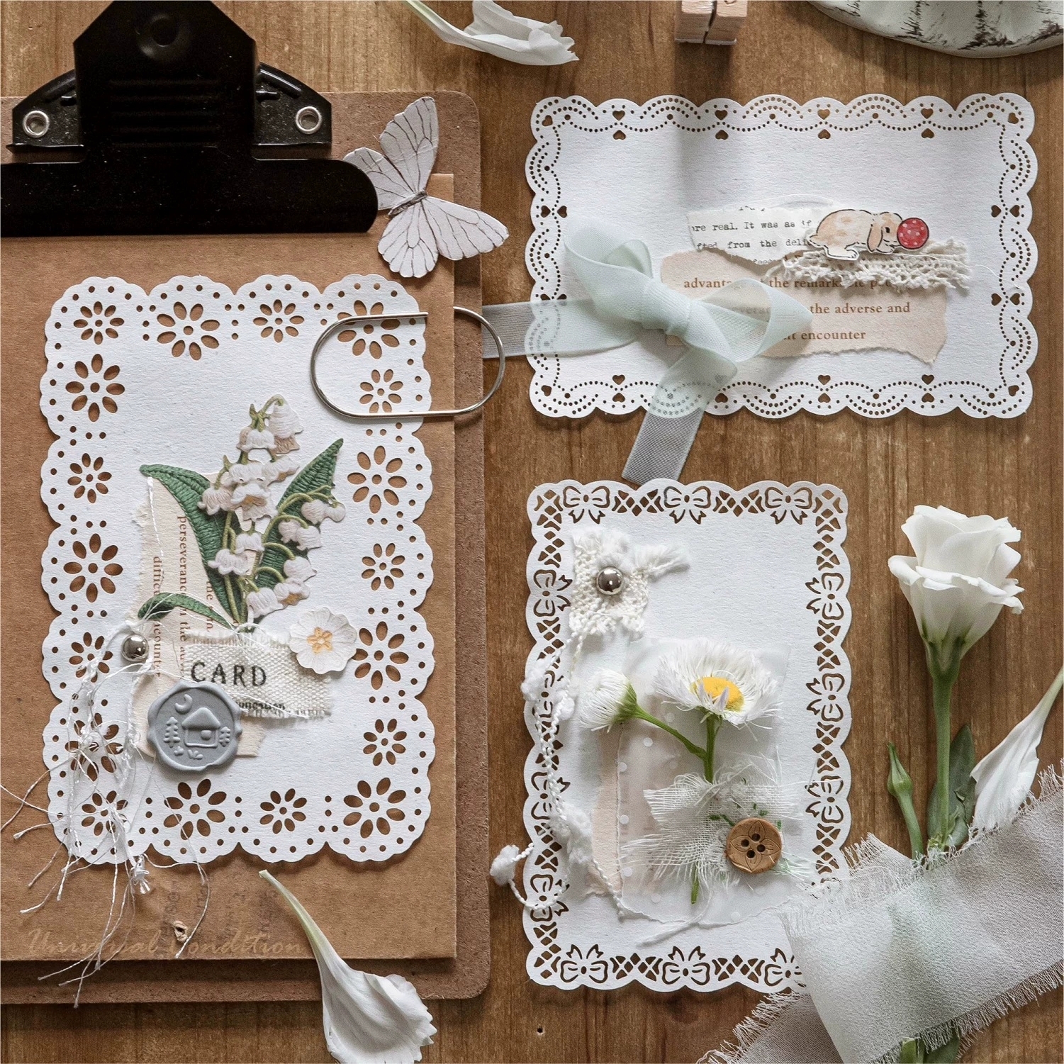 Decorative Lace Edge Paper Cards With Laser Cut Hollow Borders For Journaling