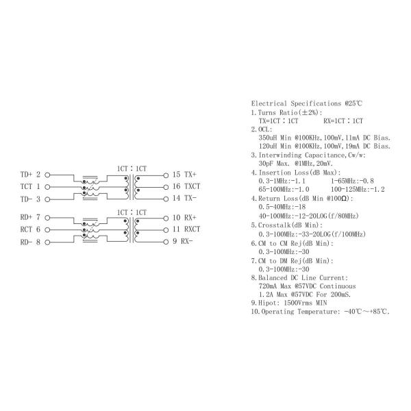 S558-5500-67 10 / 100 Base - T Ethernet MagneticTransformer With PoE + LP41699ANL