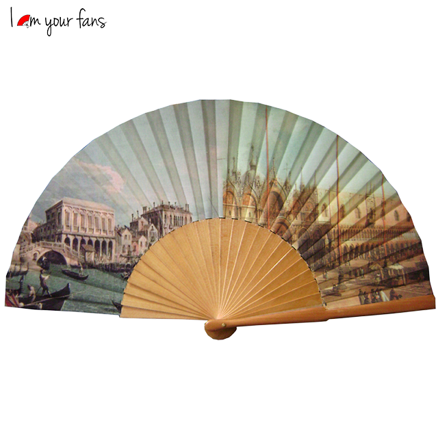 23cm Personalized Wood Fan Nylon Cotton Hand Painted Fan for Customized Decoration