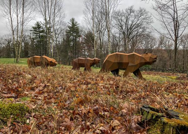 Outdoor Decoration Rusty Steel Geometry Family Bear Sculpture