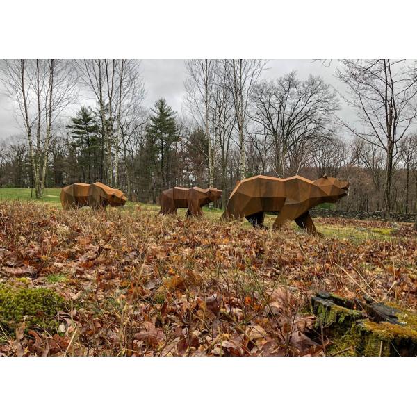 Outdoor Decoration Rusty Steel Geometry Family Bear Sculpture