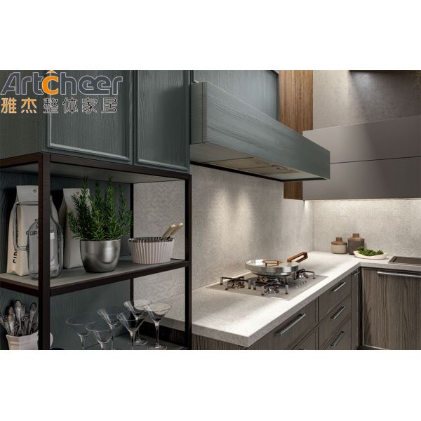 Modern Design Solid Wood L Shape Kitchen Cabinet with Eco-Friendly Storage