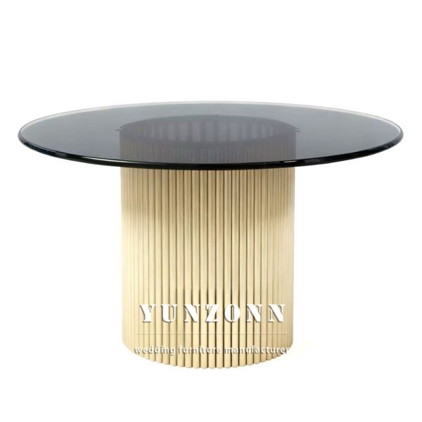 Wedding Furniture Gold Stainless Steel Frame Tempered Mirror Glass Top Dining Table
