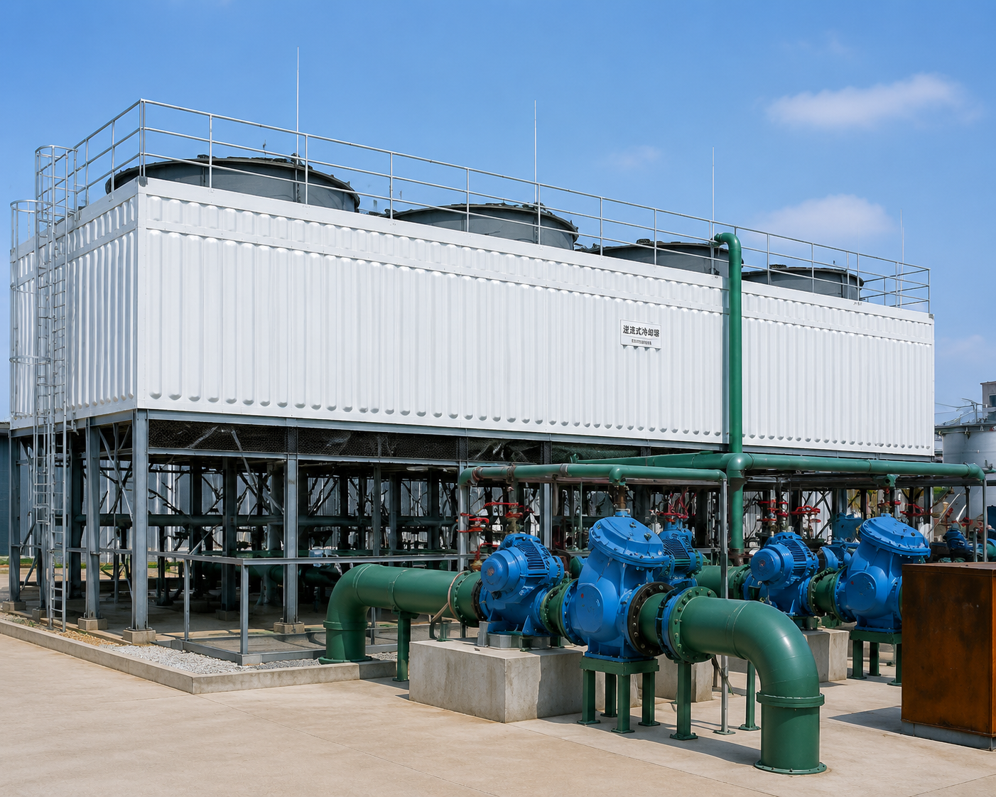 Compact FRP Square Counter Flow Cooling Tower For HVAC Systems
