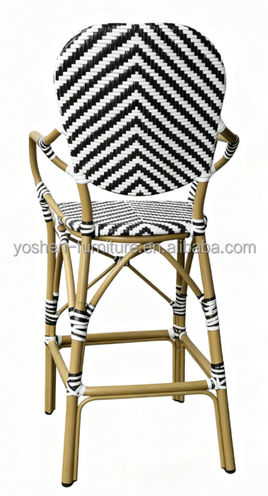 Heavy-Duty Commercial Bar Stools Industrial Aluminum Frame Rattan Back Stools for Pub and Restaurant