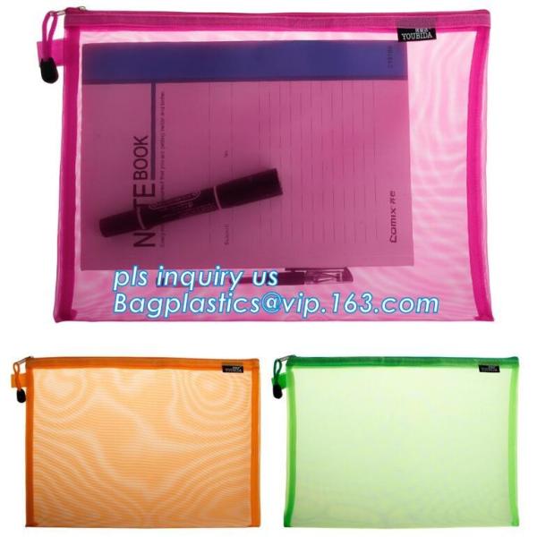PVC Netting k Document Bag with Pocket, A4 Size ladies plastic document bag for student, Netting surface PVC pen f