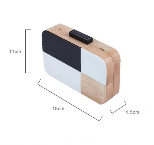Natural Black White Acrylic Wooden Clutch Bag With Snake Shape Chain