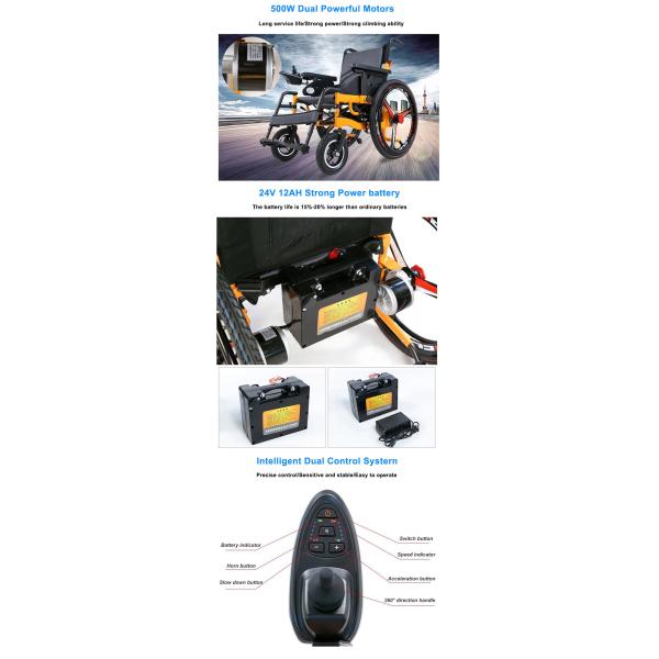 Outdoor Electric Medical Transport Wheelchair 24V 12Ah Battery Folding