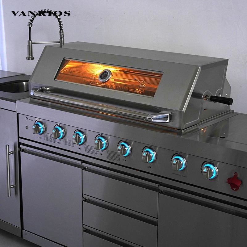 OEM ODM SUS304 Stainless Steel 6 Burner Outdoor Kitchen Set With Side & Rear Burners