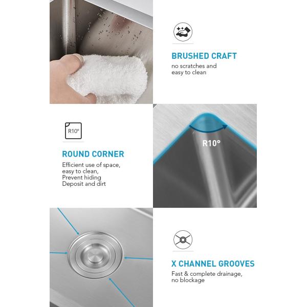 Top Mount Farmhouse Stainless Steel Kitchen Sink For RV Travel Trailer Garage