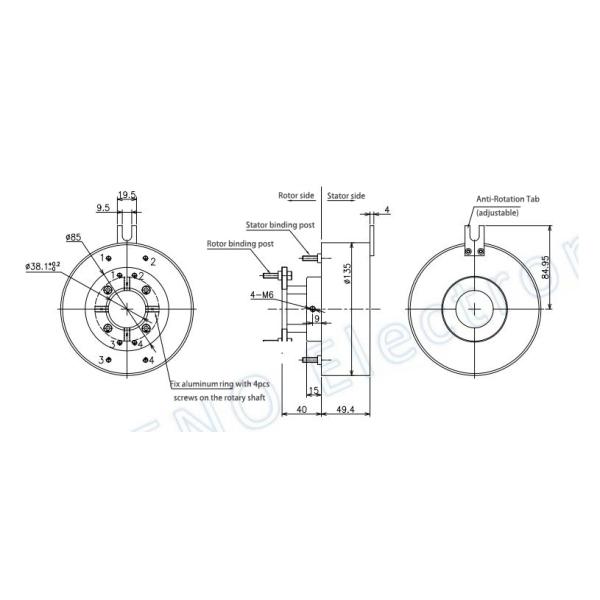4 группы типа скважины e вращающееся контактное устройство сигнала термопары внутренней 38mm 300rpm