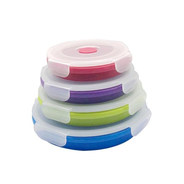 Wholesale 4 Sets Microwavable Food Storage Containers Safe leakproof Silicone Foldable Round Lunch Box