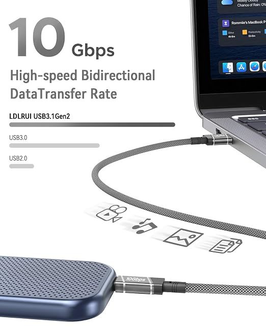Grey 10Gbps USB C Cable USB 3.2 Gen 2 High Speed Data Cable 3Ft For Laptops Phones Portable SSDs USB Hubs