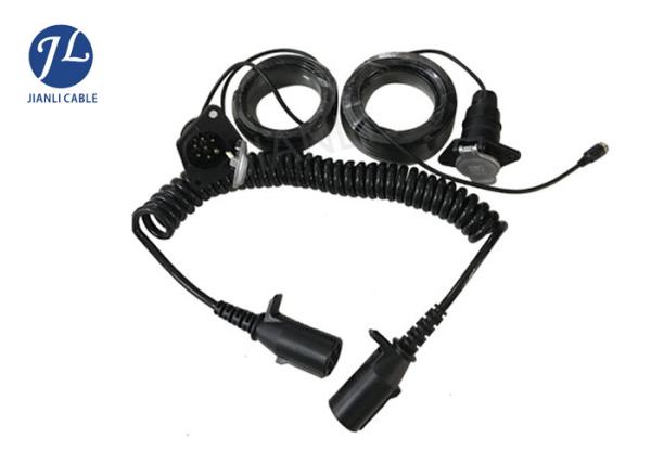 PU Jacket 7 Pin Coiled Power Cable , Truck Trailer Extension Cable With Plastic Plug