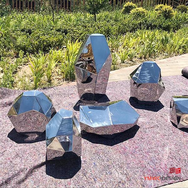 Stainless Steel Stone Shaped Park Decoration Sculpture Customizable Metal Mirror Sculpture