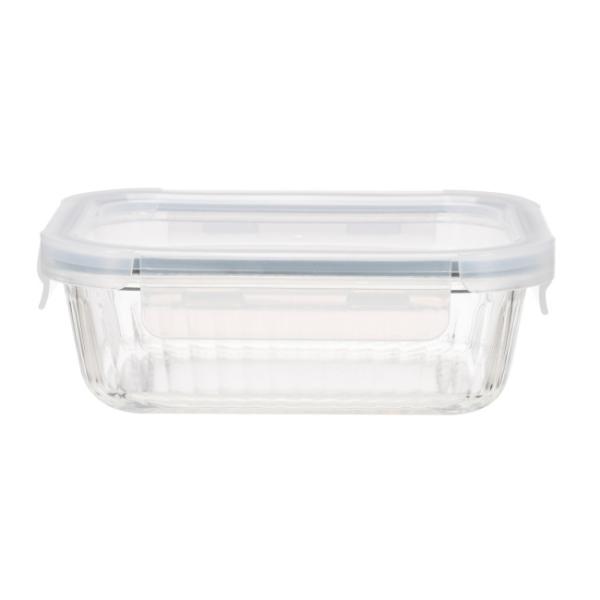 Contenedor de alimentos de vidrio de borosilicato de alta calidad a rayas con tapa de PP