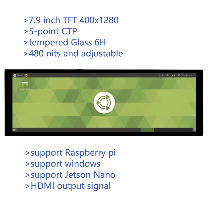 7.9 дюймовый штрих тип IPS Капацитивный сенсорный TFT монитор с выходом HDMI для Raspberry Pi 4 Windows os 400x1280 разрешение