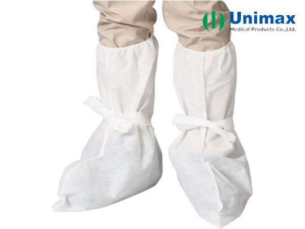 Blue White Long Type SMS Disposable Knee High Boot Covers With Two Ties