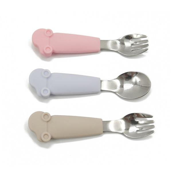 Stainless Steel Self Feeding Pantone Baby Silicone Fork Plastic PVC Free