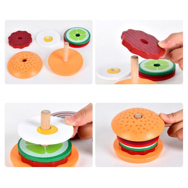 CPC CE Simulation Wooden Hamburger Sandwich Set Unisex Toy for Ages 0 to 24 Months