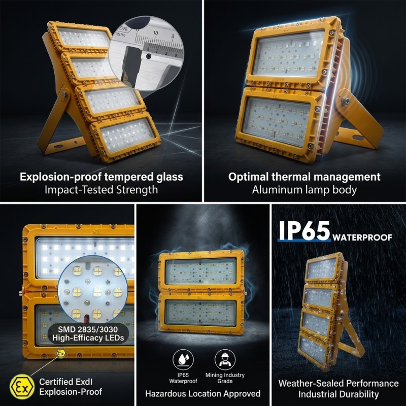 50000H Long-Life 300W LED Explosion Proof Flood Light 30 60 90 Beam LUMILEDS LM-80 ATEX IIb T6 IP65 Hazardous Fixture