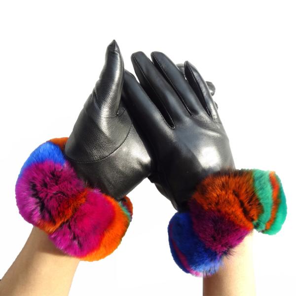 Manufacturer customized rabbit fur lined leather gloves