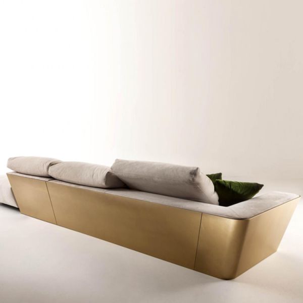 Italian Light Luxury Leather Sofa Living Room Three-person Stainless Steel Sofa Imported Frosted Leather Furniture