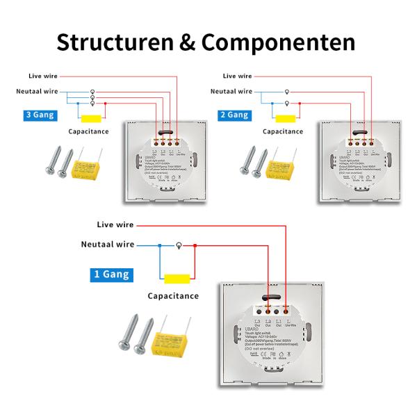 EU UK Standard Touch Dimmer Switch 240VAC 3 Gang Black Touch Switch