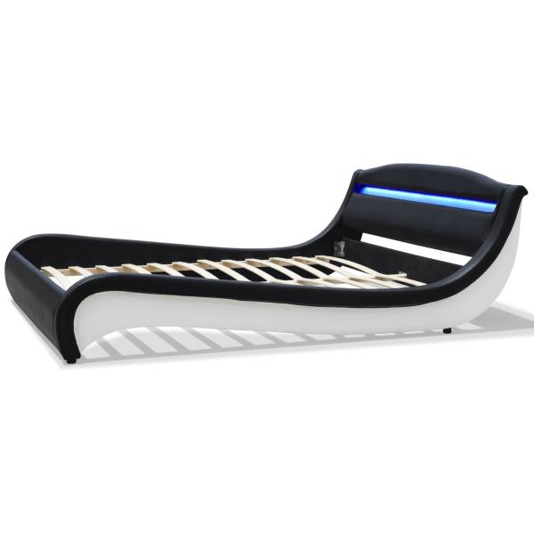 SF896 Double Size LED Upholstered Bed Black White PU With Headboard