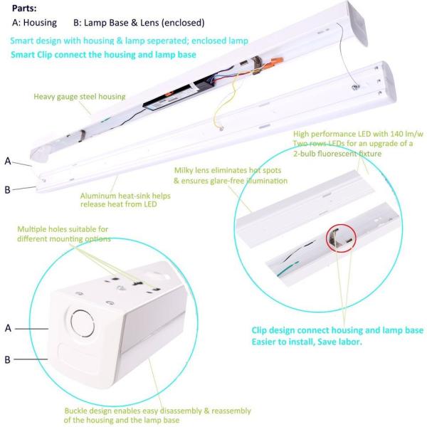 4FT 46W Linear Strip Surface Mount Linkable Led Light Fixtures Perfect for Commercial