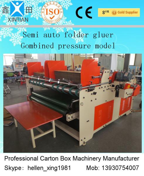 Manual Folding Carton Box Packing Machine , Semi-Auto Gluer Machine 50HZ / 60HZ