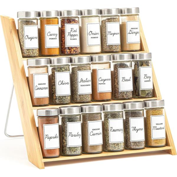 Plain Wooden Box Kitchen Canister Sauce Cooking Olive Oil Vinegar Bottle 18 Jar Bamboo Compact Spice Organizer