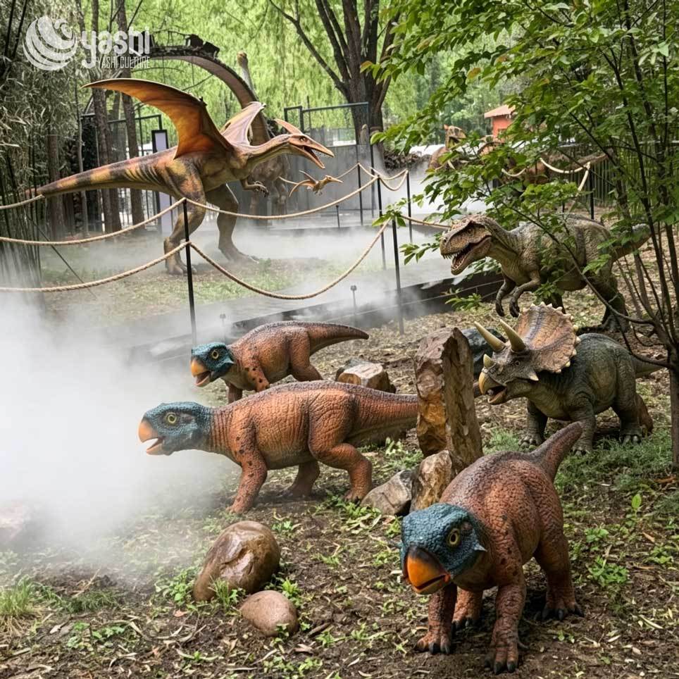Animatronic Dinosaur Combination Model Life Size Waterproof Dinosaur Statue Kit for Jurassic Theme Park Mall Outdoor Display