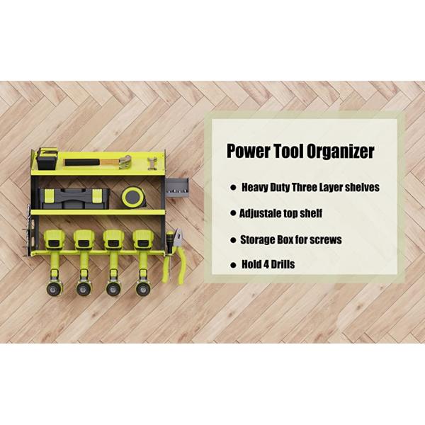 Garage Workshop Drill Bit Storage Shelf with Screws Box Pegboard Power Tool Organizer
