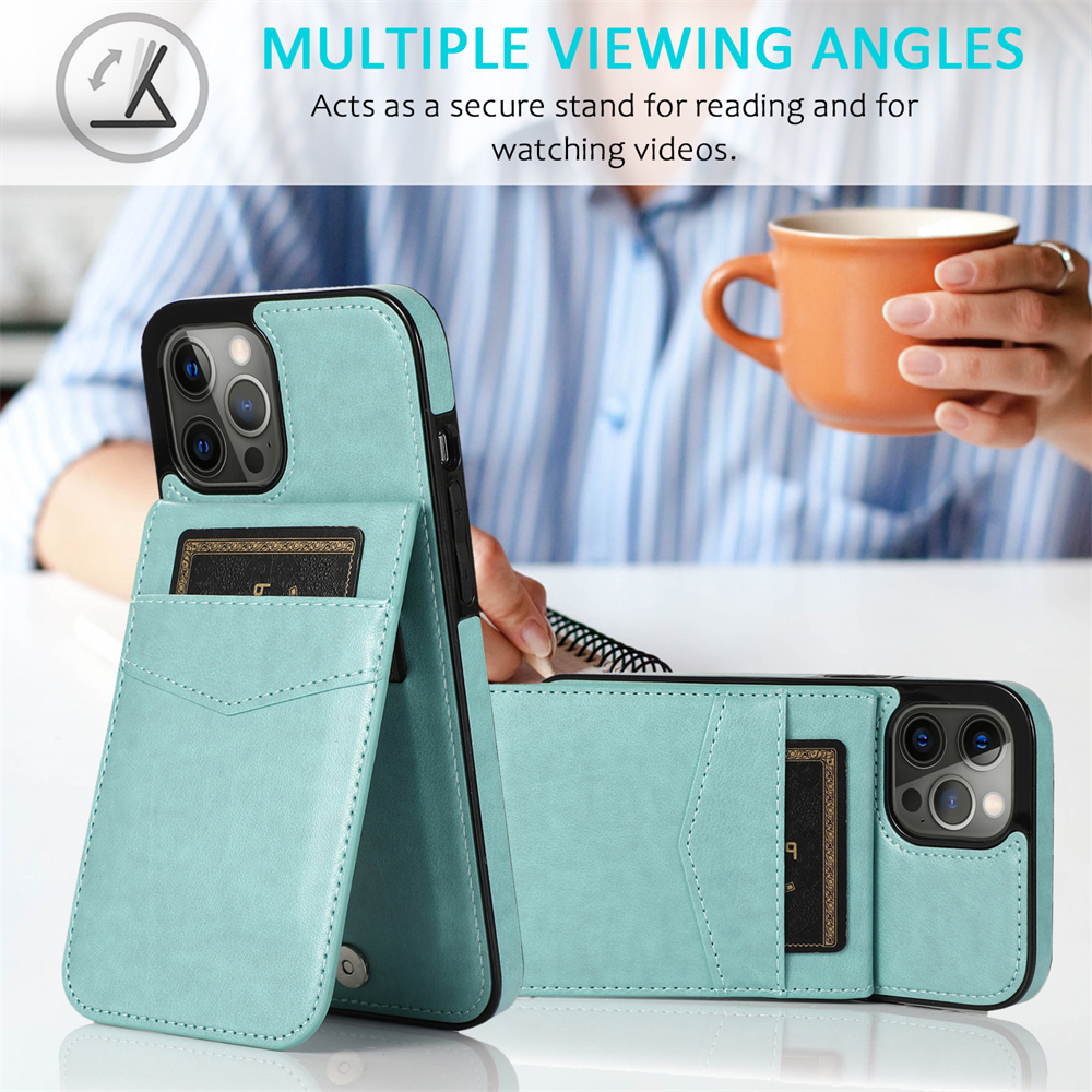 Laudtec PU Leather Wallet Case for iPhone 14 Pro Max/13/12 Series with Credit Card Holder Stand