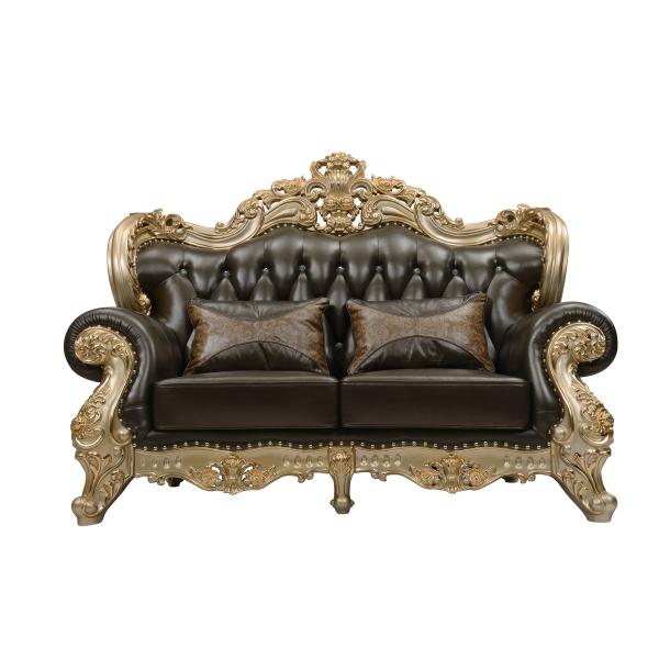 Brown Genuine leather 1+2+3seat Sofa in Classic carving Furniture Sliver color Joyful Ever