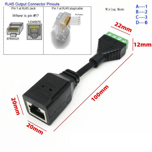 Female Jack RJ45 Network Connector Male DC Power Plug To Screw Terminals Adapter for CCTV Camera